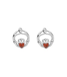 January Birthstone Claddagh Earrings