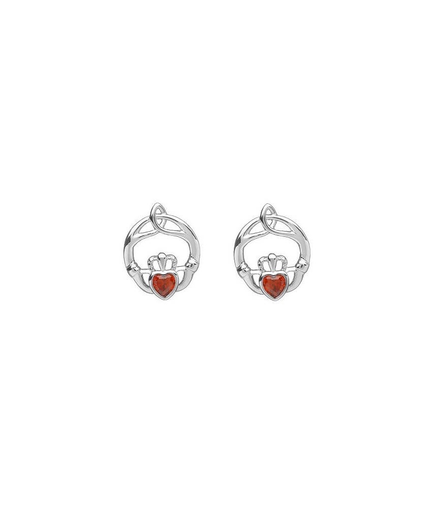 Boucles d'oreilles Claddagh en pierre de naissance de janvier - argent