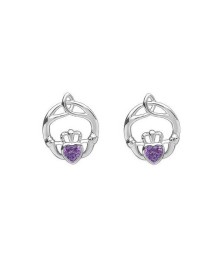 February Claddagh Birthstone Earrings