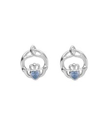 Boucles d'oreilles Claddagh en pierre de naissance de mars