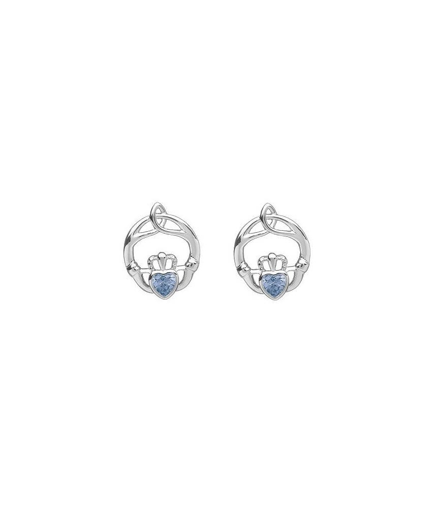 Boucles d'oreilles Claddagh en pierre de naissance de mars - argent