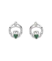 May Birthstone Claddagh Earrings