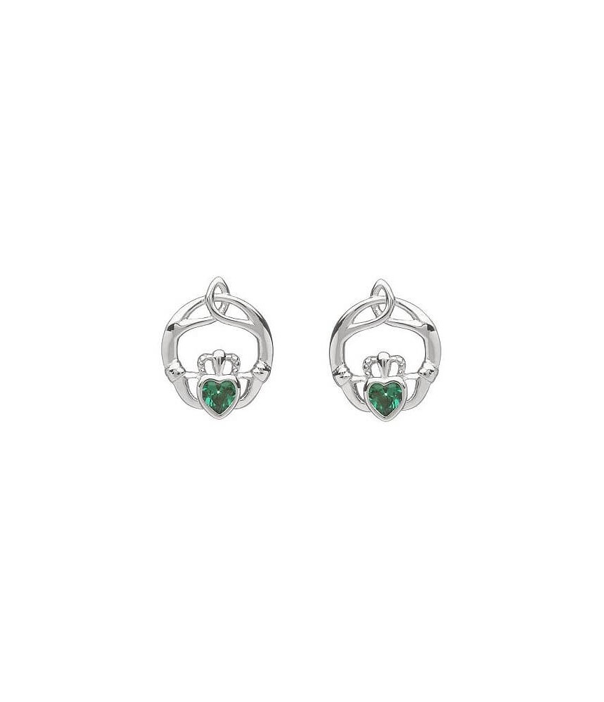 Boucles d'oreilles Claddagh en pierre de naissance de mai - argent