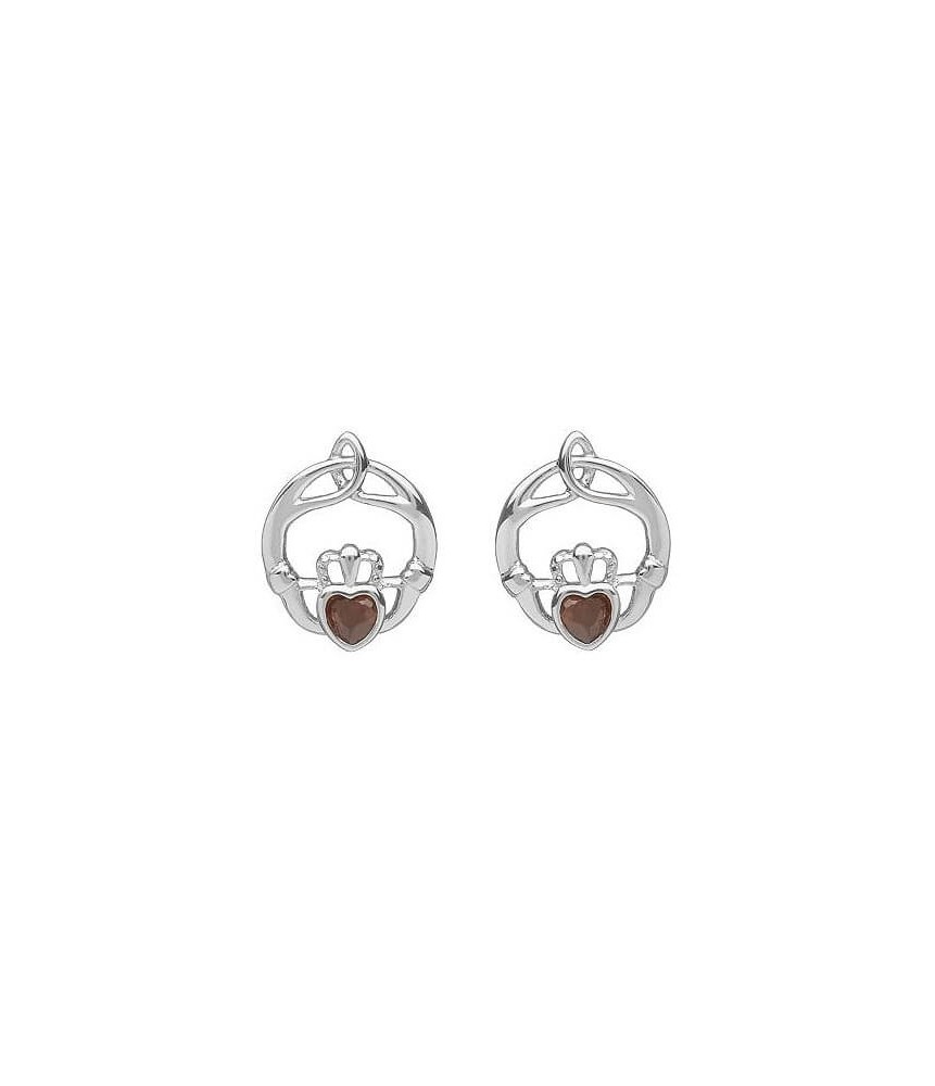 Boucles d'oreilles Claddagh en pierre de naissance de juin - argent