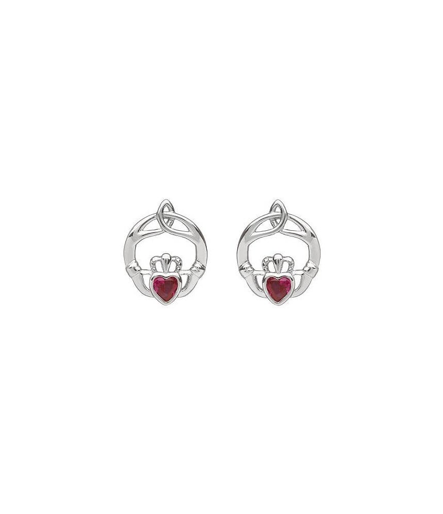 Boucles d'oreilles Claddagh en pierre de naissance de juillet -argent