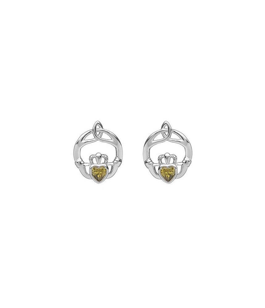 Boucles d'oreilles Claddagh en pierre de naissance d'août - argent