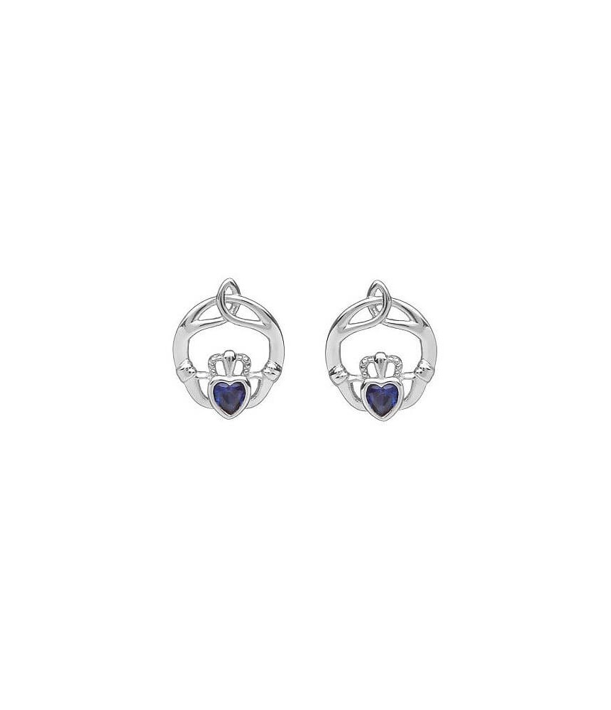 September Birthstone Claddagh Earrings - Silver