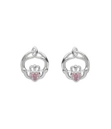 Boucles d'oreilles Claddagh en pierre de naissance d'octobre