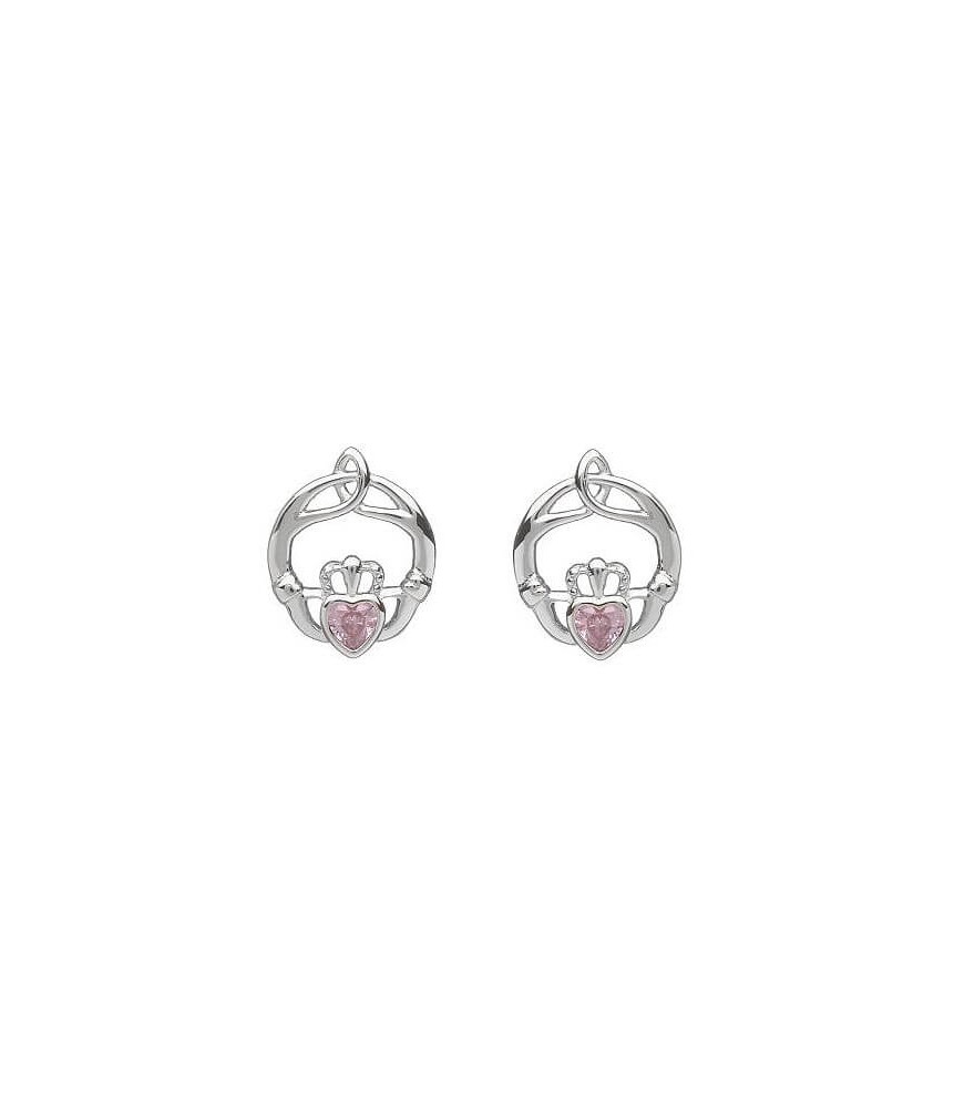 Boucles d'oreilles Claddagh en pierre de naissance d'octobre - argent