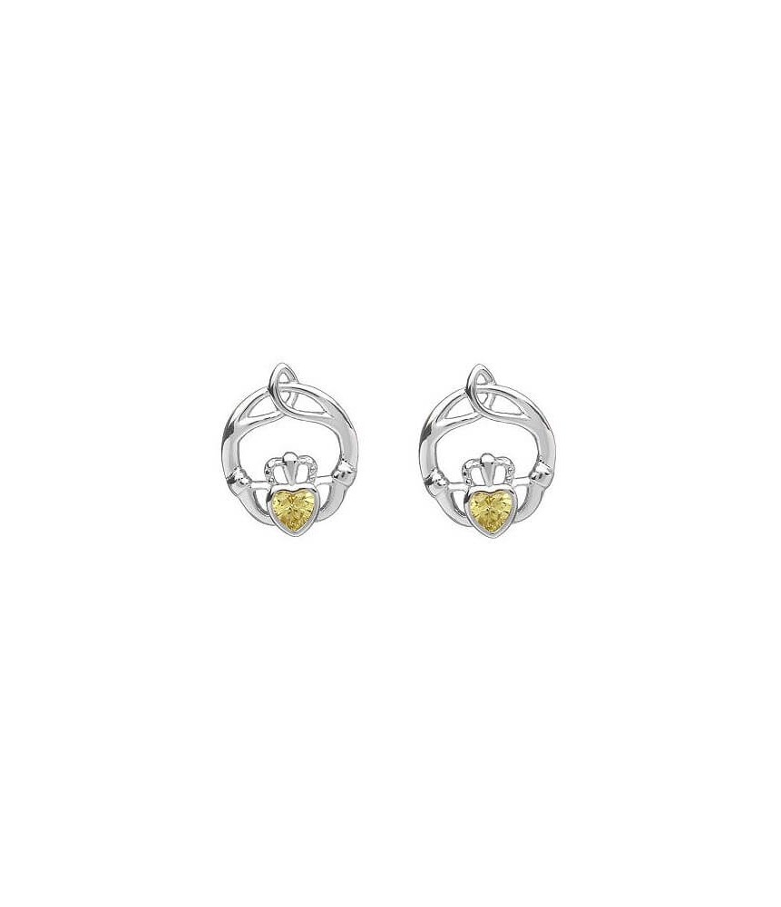 November Birthstone Claddagh Earrings - Silver