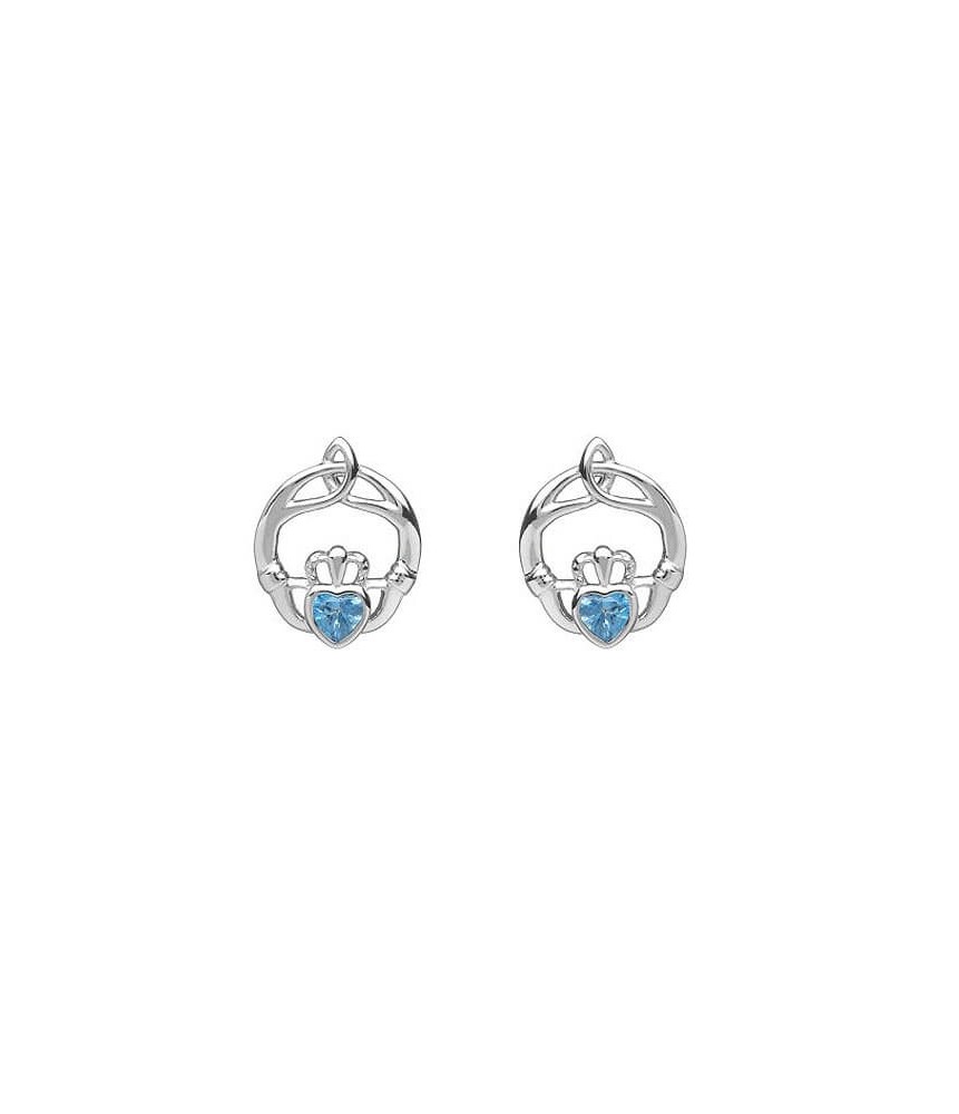 December Birthstone Claddagh Earrings - Silver