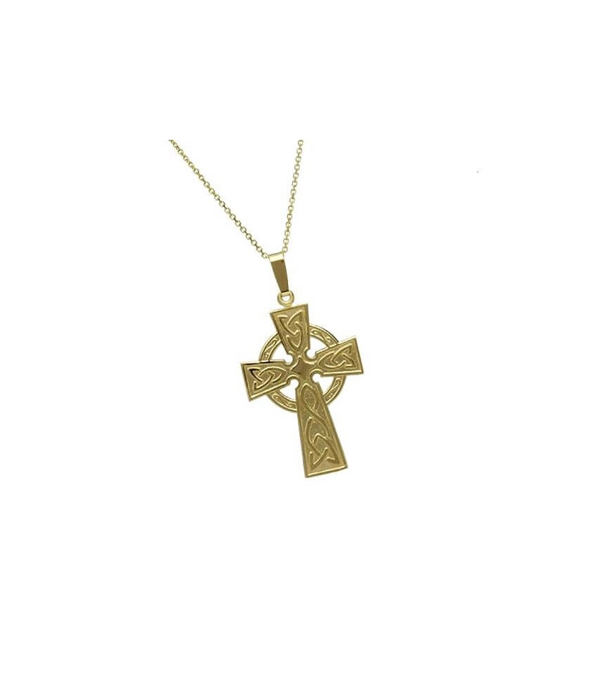 Großes traditionelles keltisches Kreuz - gelbes Gold