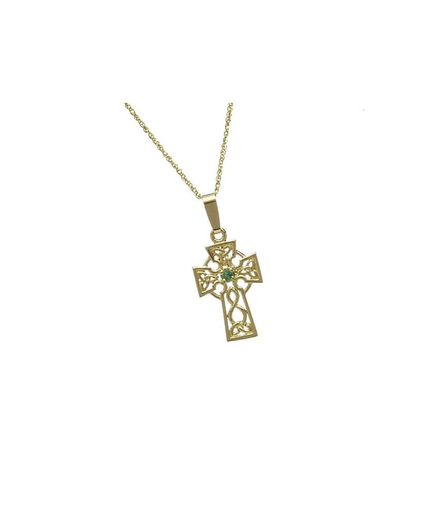 Small Cross with 1 Emerald - Yellow Gold