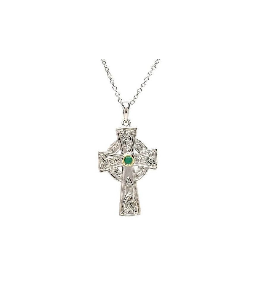 Croix celtique en argent avec émeraude