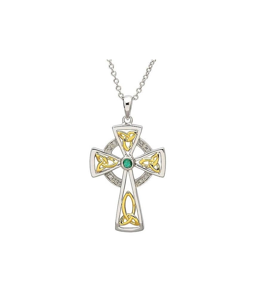 Diamond & Emerald Cross - Silver