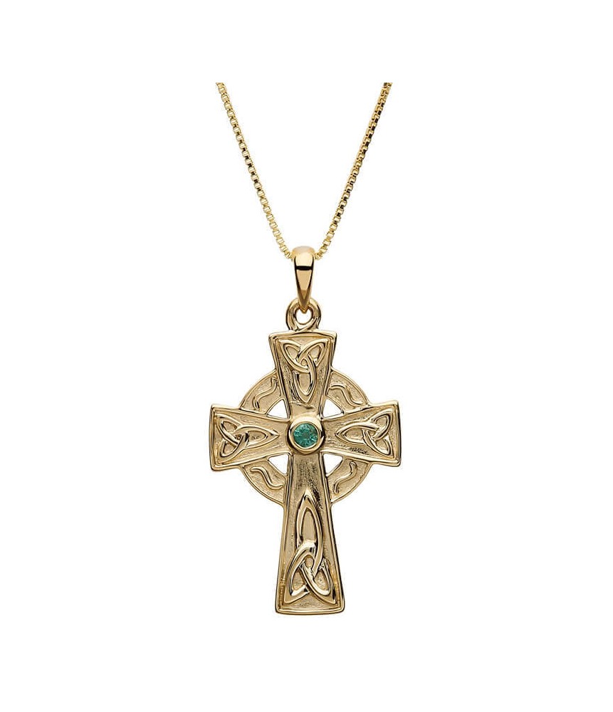 Medium Celtic Cross with Emerald - Yellow Gold