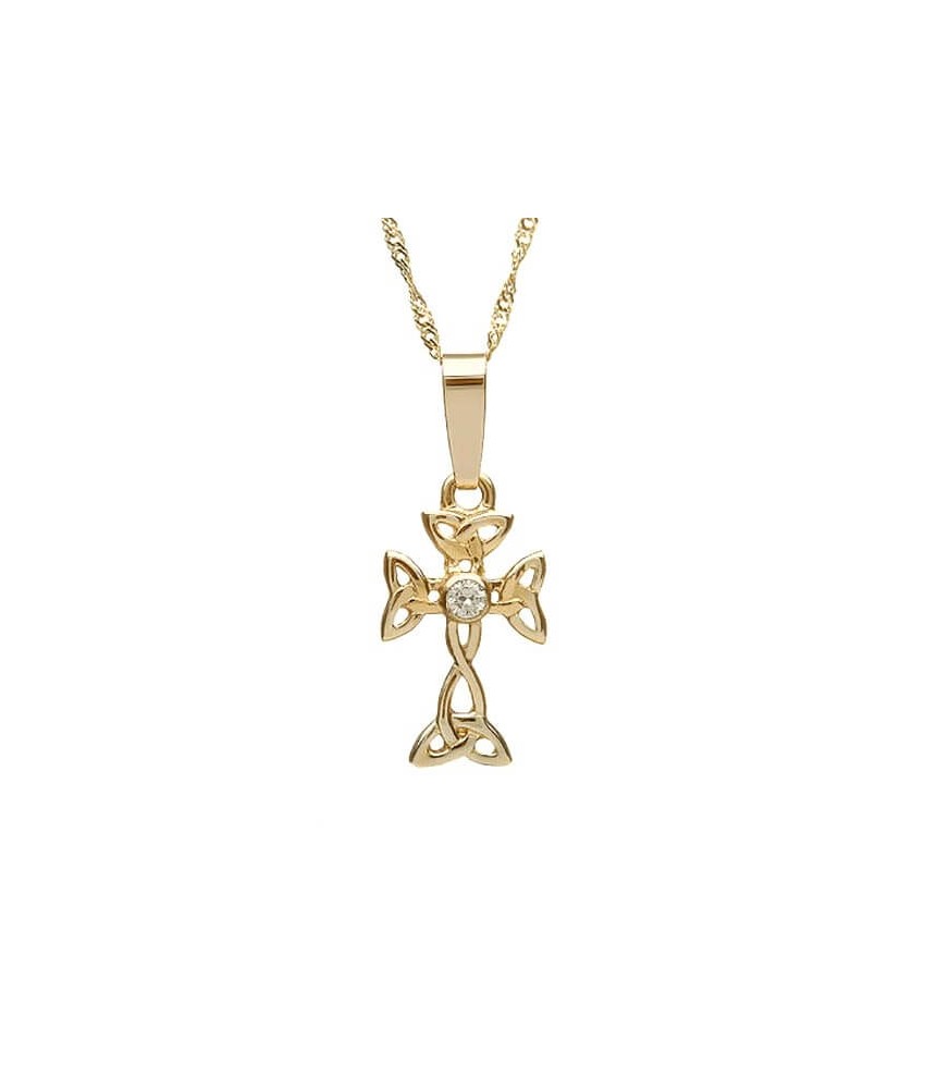 Small Celtic Cross with Diamond - Yellow Gold