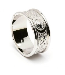 Bague de mariage irlandaise pour homme avec garniture - Tout l'or blanc