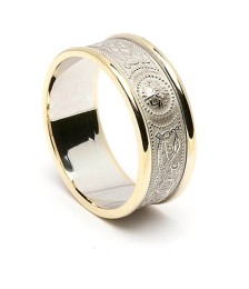 Men's Irish Wedding Ring with Trim - Silver and Gold