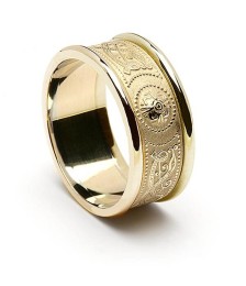 Bague de mariage irlandaise pour homme avec garniture - Tout or jaune