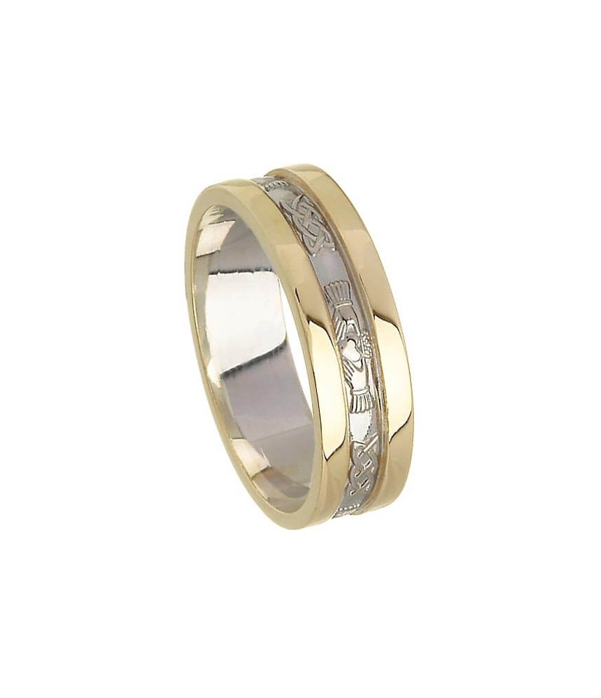 Zweifarbiger Claddagh Ehering - Weiß mit Gelbgold Trim