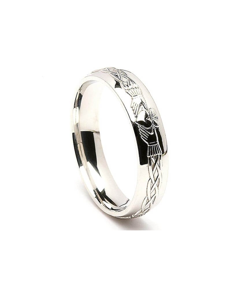 Mens Engraved Silver Claddagh Ring