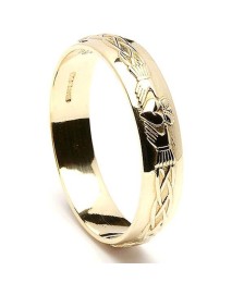 Alliance gravée Claddagh pour homme