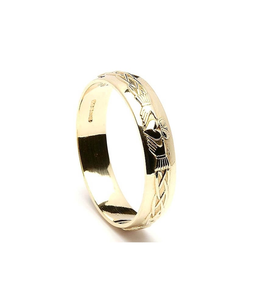 Alliance gravée Claddagh pour homme