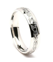 Mens Engraved White Gold Claddagh