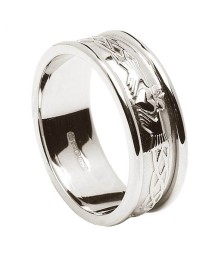 Herren Gravierte Claddagh alle Weißgold