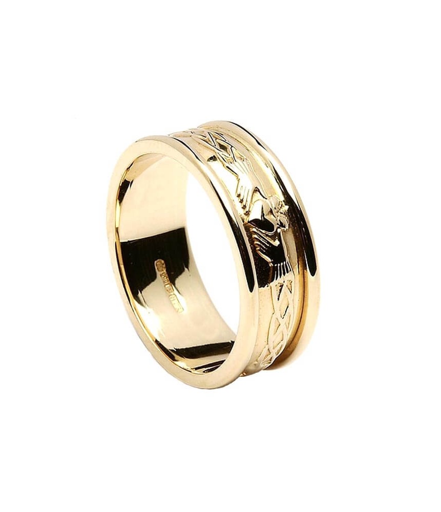 Gravierte Claddagh alles gelbe Gold