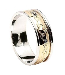 Hommes Bague bicolore Claddagh gravée