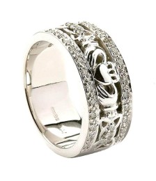 Bague de mariage claddagh pour femme avec bordure en diamant