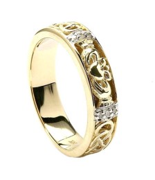 Bague de mariage diamant Claddagh pour femme - Or jaune