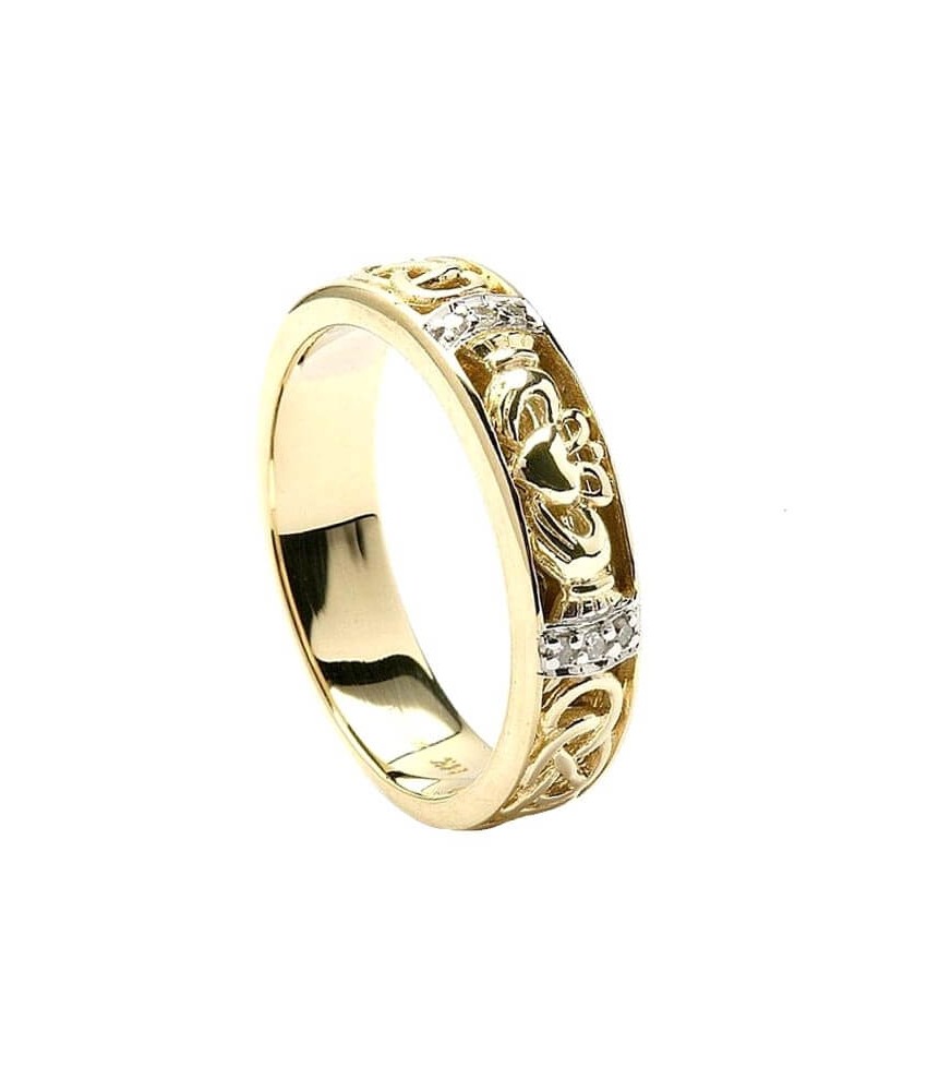 Bague de mariage diamant Claddagh pour femme - Or jaune