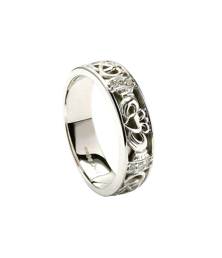 Womens Diamond Claddagh White Gold