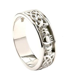 Mens Celtic Knot White Gold Claddagh