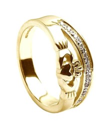 Claddagh Ring with Diamond Trim - White Gold