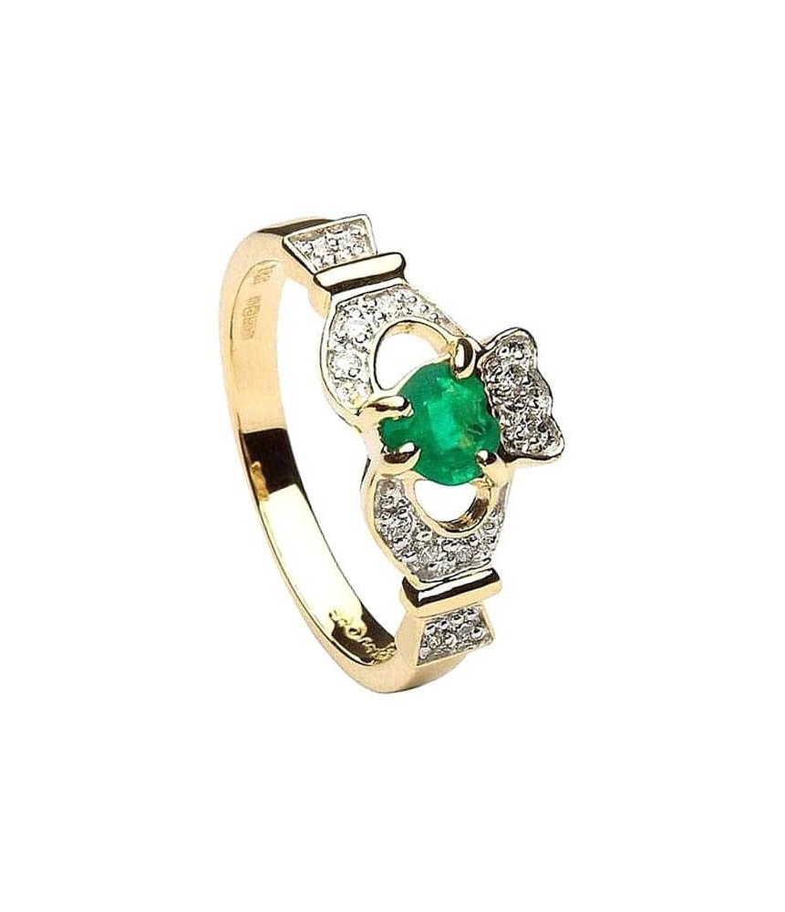 Claddagh with Emerald & Diamonds - Yellow Gold