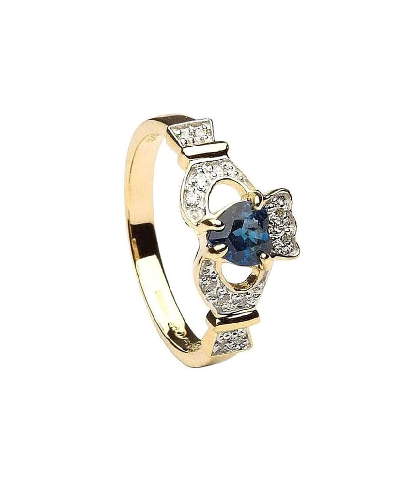 Claddagh with Sapphire & Diamonds - Yellow Gold