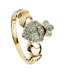 Womens Diamond Encrusted Claddagh Ring