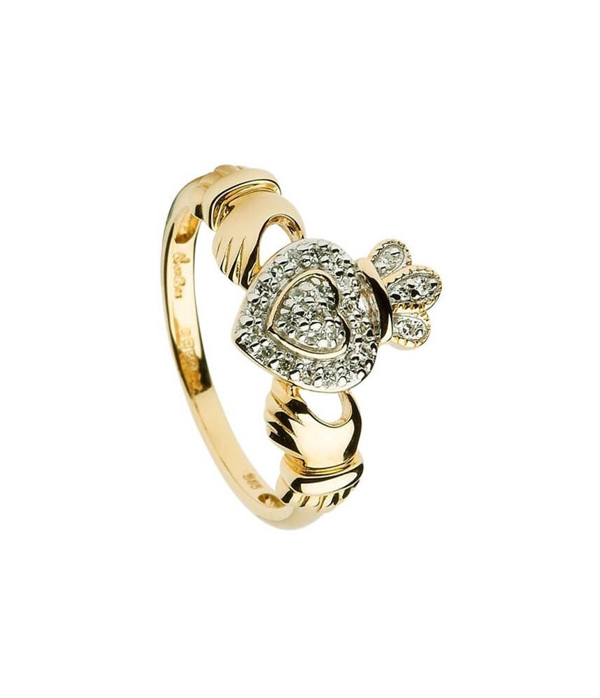 Diamant besetzte Damen Claddagh Ring