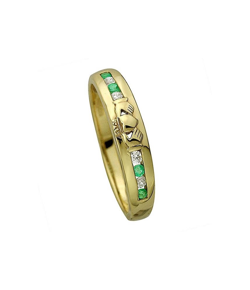 Bague d'éternité avec diamant Claddagh - Or jaune