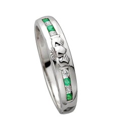 Bague d'éternité avec diamant Claddagh - Or blanc