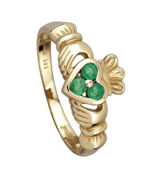 Three Emeralds Claddagh Ring - Gold