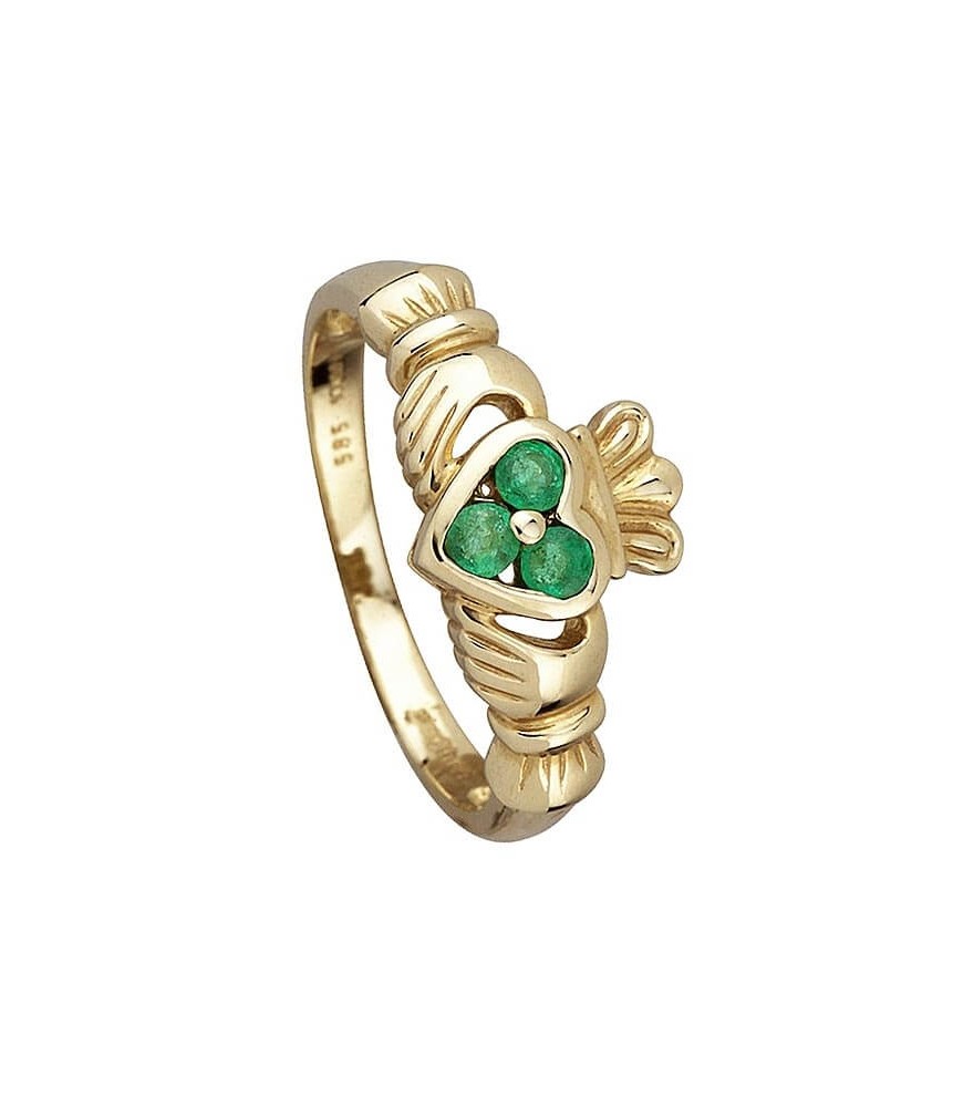 Three Emeralds Claddagh Ring - Gold