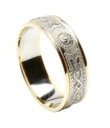 Bague irlandaise étroite avec bordure pour homme - Blanc avec bordure jaune