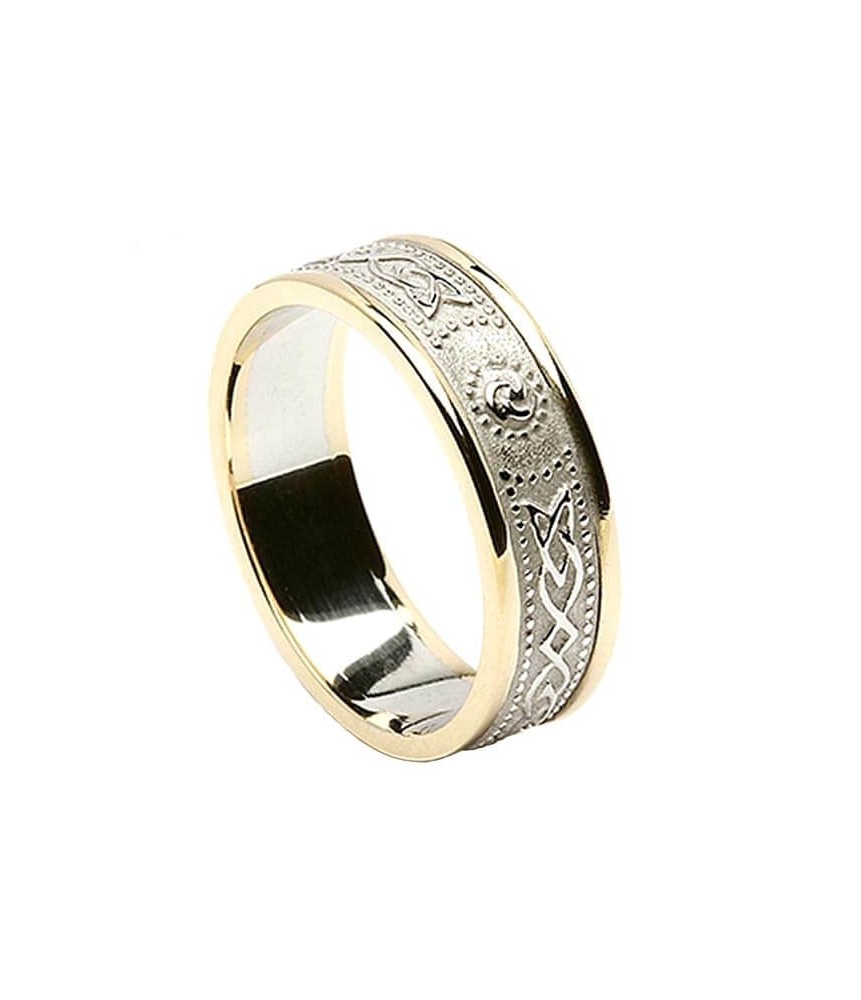 Bague irlandaise étroite avec bordure pour femme - Blanc avec bordure jaune