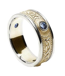 Bouclier celtique Bague avec Saphirs - Jaune avec bordure blanche