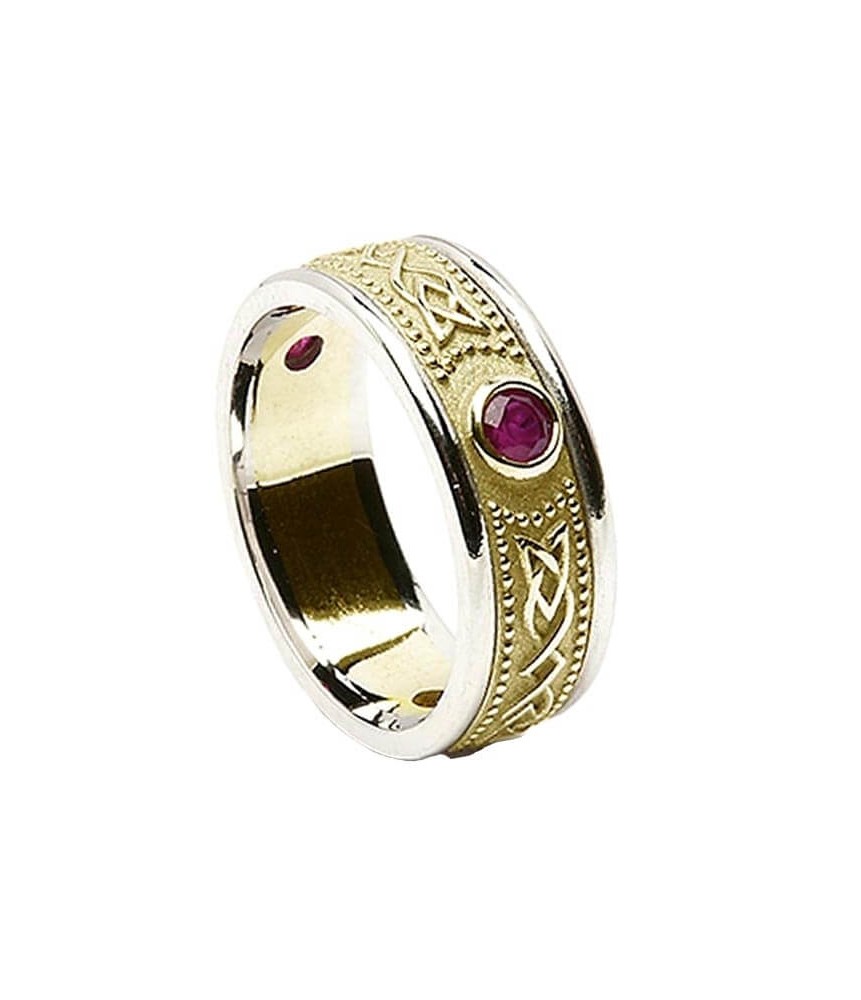 Celtic Shield Ring with Ruby - With White Trim